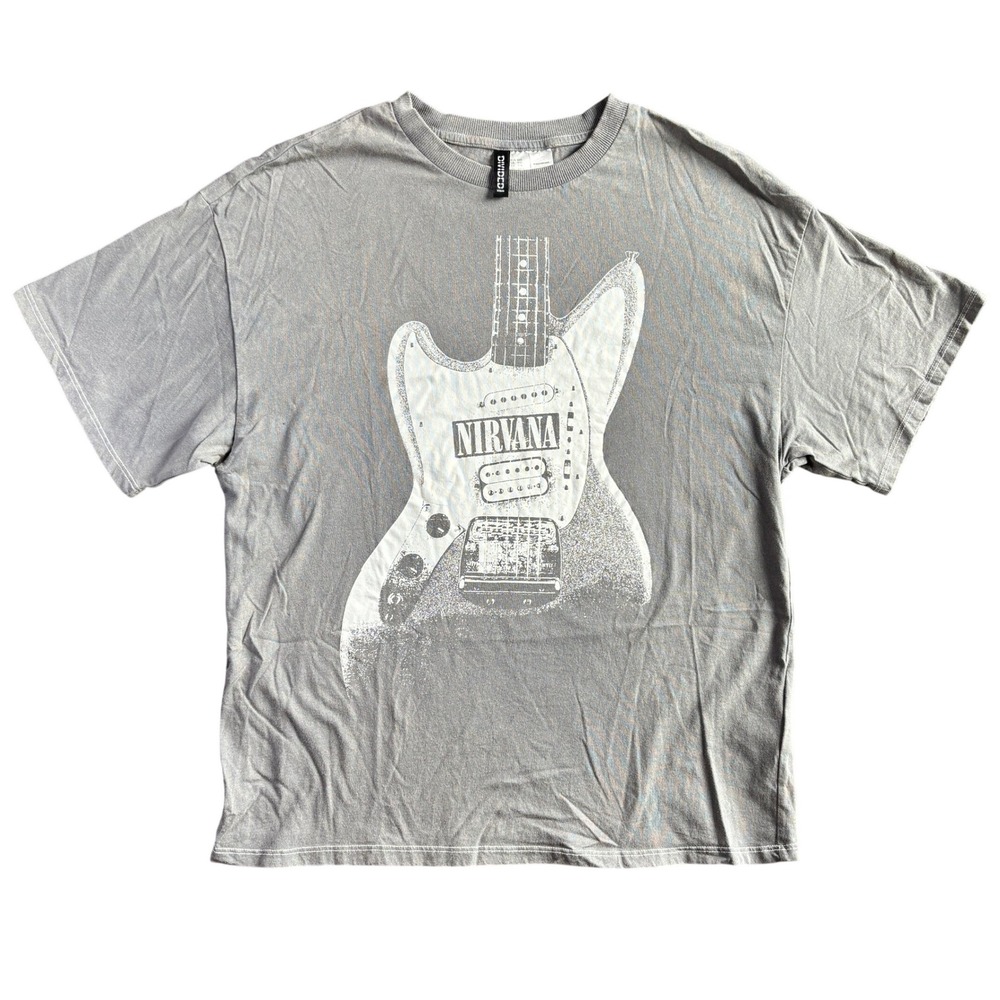 H&M Divided Nirvana Guitar Graphic T-Shirt Gray Mens XXS Oversized Band Tee 2024